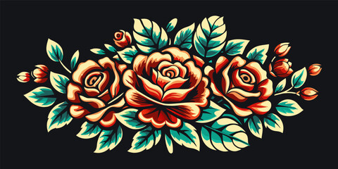 Mexico mexican roses for festival Cinco de mayo. Retro old school roses for chicano tattoo