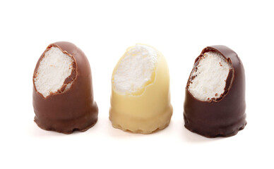 Chocolate Covered Marhsmallows with a Waffer Base Known as Chocolate Kisses or Schokokuss Isolated on a White Background