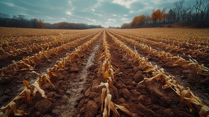 Large Field of Dead Corn Under the Midday Sun. Generative AI - obrazy, fototapety, plakaty