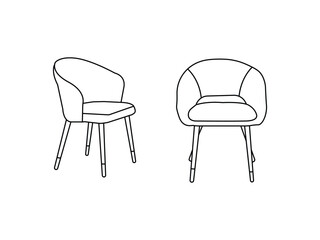 Different types of dining, office, and restaurant chairs outline a vector design.