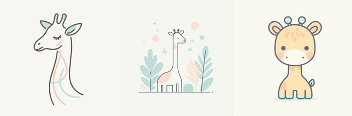 Vector giraffe with simple abstract flat line art style
