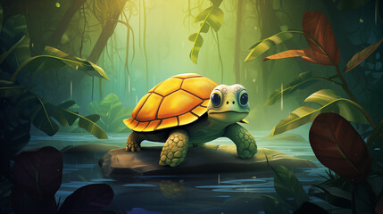 Tartaruga fofa na floresta - Ilustração Infantil