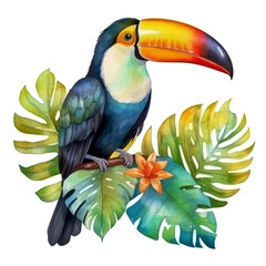 Toucan Painting on Branch With Flowers