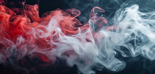 A cascade of cherry red and snowy white smoke blending together, evoking a sense of elegance and purity