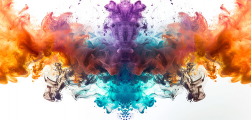 A burst of multicolored smoke creating a kaleidoscope effect on a pristine white surface