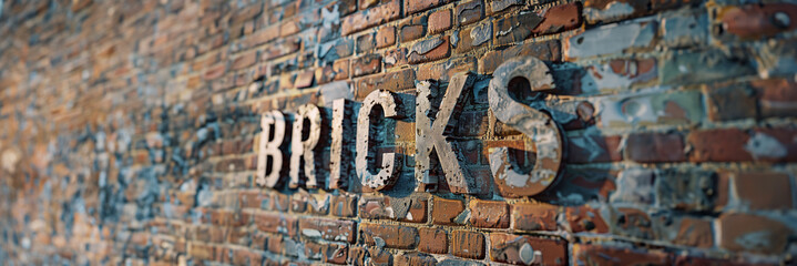 a sign that spells "Bricks" made from brick and on the side of a brown brick wall