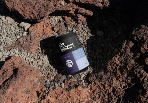 Can Laying on Stones Mockup