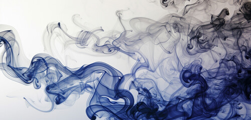 A mysterious and captivating blend of indigo and silver smoke, weaving together to create a magical scene over white