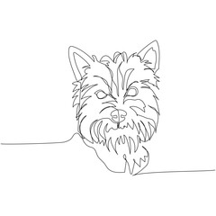 West Highland White Terrier, Westie, Scottish dog breed, companion dog, hunting dog one line art. Continuous line drawing of friend, dog, doggy, friendship, care, pet, animal, family, canine.