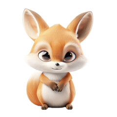 A cute little cartoon fox is sitting on a white background
