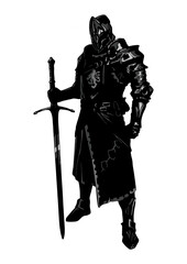 A black knight with a long sword. Vector silhouette. - 763549754