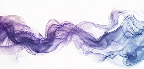 A swirl of indigo and violet smoke gracefully flowing over a white background, evoking a sense of...