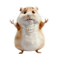 A cartoon hamster with its mouth open and its hands raised