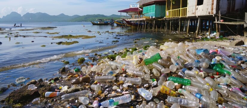 plastic bottle waste discarded in the sea and rivers