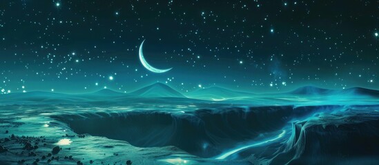 Obraz na płótnie Canvas crescent moon with Fantasy night landscape