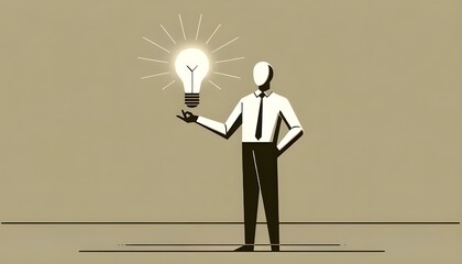 The Birth of an Idea: A Figure Illuminated by the Bright Light of a Bulb, Symbolizing Innovation