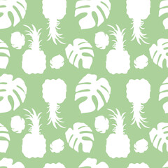Seamless pattern with pineapple and monstera leaves
