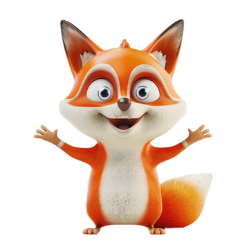 A cartoon fox is smiling and waving its paws