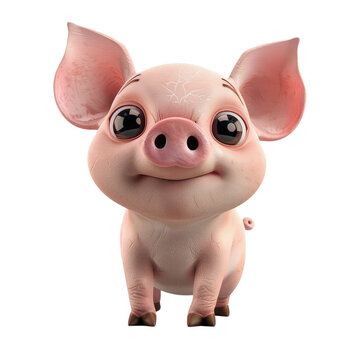 A cute cartoon pig with a big smile on its face