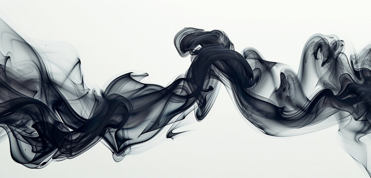 Bold black and metallic silver smoke intertwining against a white backdrop, creating a modern, sleek visual