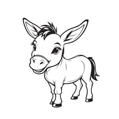 Beautiful hand-drawn vector illustration of funny donkey isolated on a white background for coloring book for children