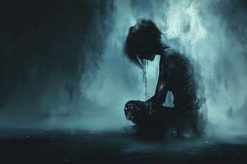 Obraz premium Abstract concept of person being depressed and stressful, anxiety, illness or sadness.