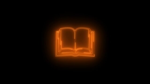 Neon glowing brown book icon animation in black background