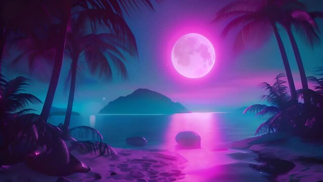 retro 80s style synthwave background with palms and moon