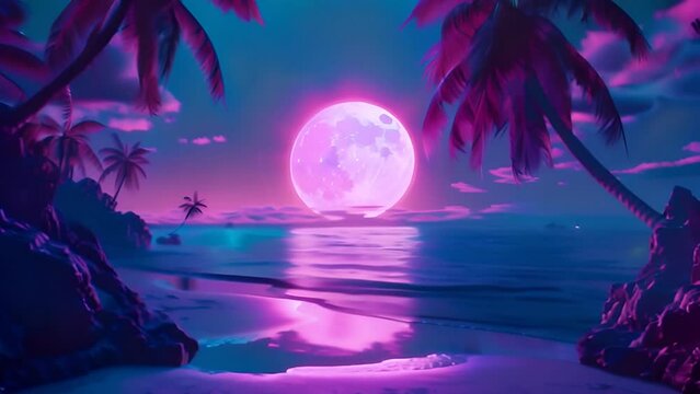 retro 80s style synthwave background with palms and moon