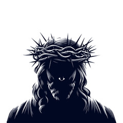 Silhouette of Jesus Christ in a crown of thorns. vector illustration. Jesus in the crown of thorns, suffering of Jesus Christ