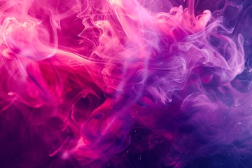 Tuinposter Luminous viva magenta smoke artfully flowing with light and splashes, creating a captivating abstract background with an ink-in-water effect © Haji