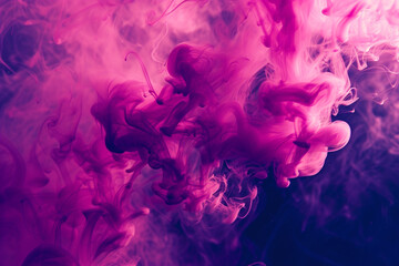 Mesmerizing viva magenta smoke, flowing with light and creating dynamic splashes, set against an abstract, ink-in-water themed background
