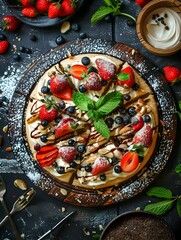 Decadent Homemade Chocolate and Fruit Tart with Creamy Topping, an Indulgent Culinary Delight