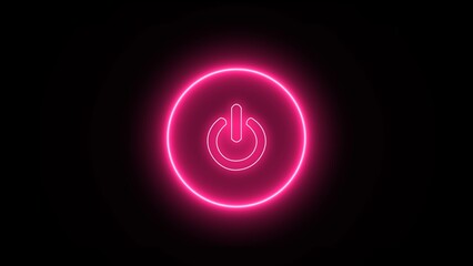 Glowing neon power on/off button icon pink neon Power Button icon on the black background. Electronic Power Button and Indicator Lights.