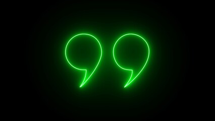 Quote marks. Glowing neon Quotation marks on black background. neon Quote marks comma.