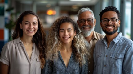 Fototapeta premium Diverse Office Team Posing with Senior Female Intern Generative AI