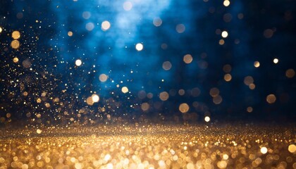 dark blue and gold particle background with golden light shine bokeh and gold foil texture