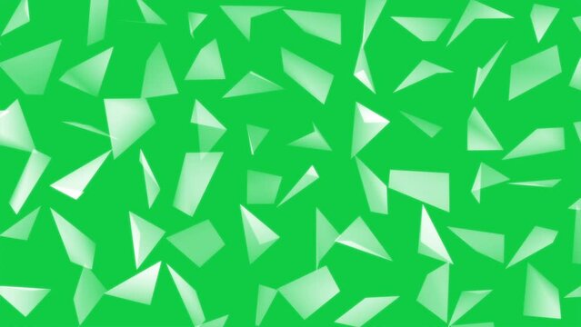 broken glass pieces floating on chroma green screen
