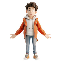 A cartoon boy is standing in front of a white background