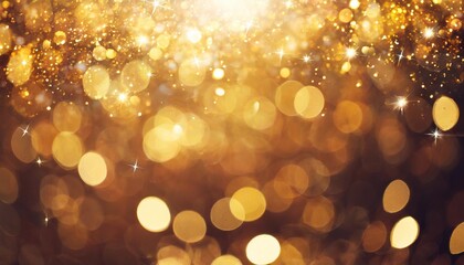 an abstract christmas card or invitation featuring gold sparkling lights on festive background with texture twinkling bright bokeh defocused and falling stars