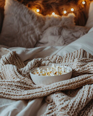 Fototapeta na wymiar close up of a bowl of popcorn, cozy home