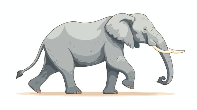 African grey elephant walking side view flat vector