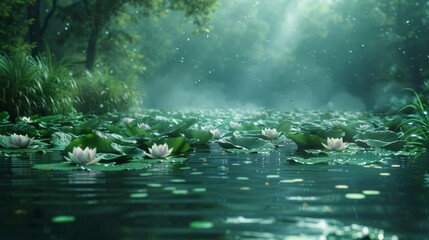 Panoramic Realistic Serene Landscape with Water and Plants Generative AI