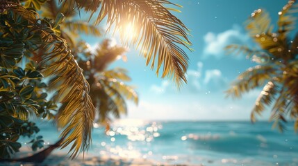 Seamless Looping Beach View with Palm Tree Leaves Generative AI