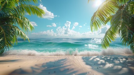Seamless Looping Beach View with Palm Tree Leaves Generative AI