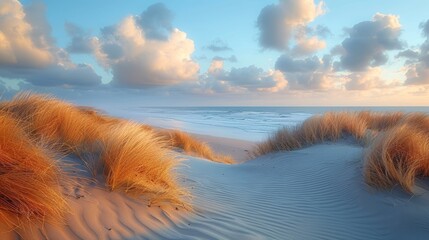 Sandy Beach and Sand Dunes of Camber Sands, East Sussex, England Generative AI - obrazy, fototapety, plakaty
