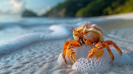 Morning Walk: Hermit Crab on a Tropical Beach Generative AI