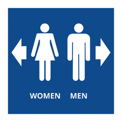 Icono de hombre y mujer con flechas direccionales sobre fondo azul. Vista de frente y de cerca - 763558745