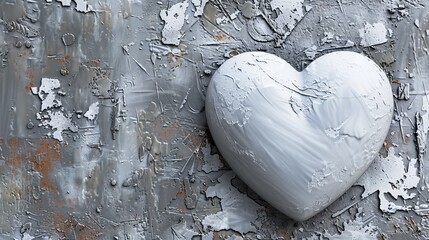 White heart on the gray metal background.