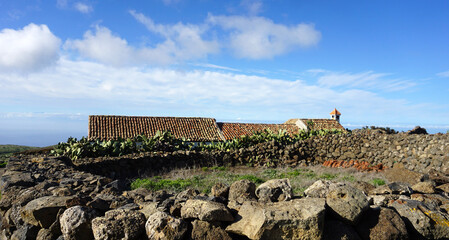 Teno Alto volcanic landscape with old typical Canarian style rural house in Tenerife, Canary Islands, Spain.
Selective focus.                      